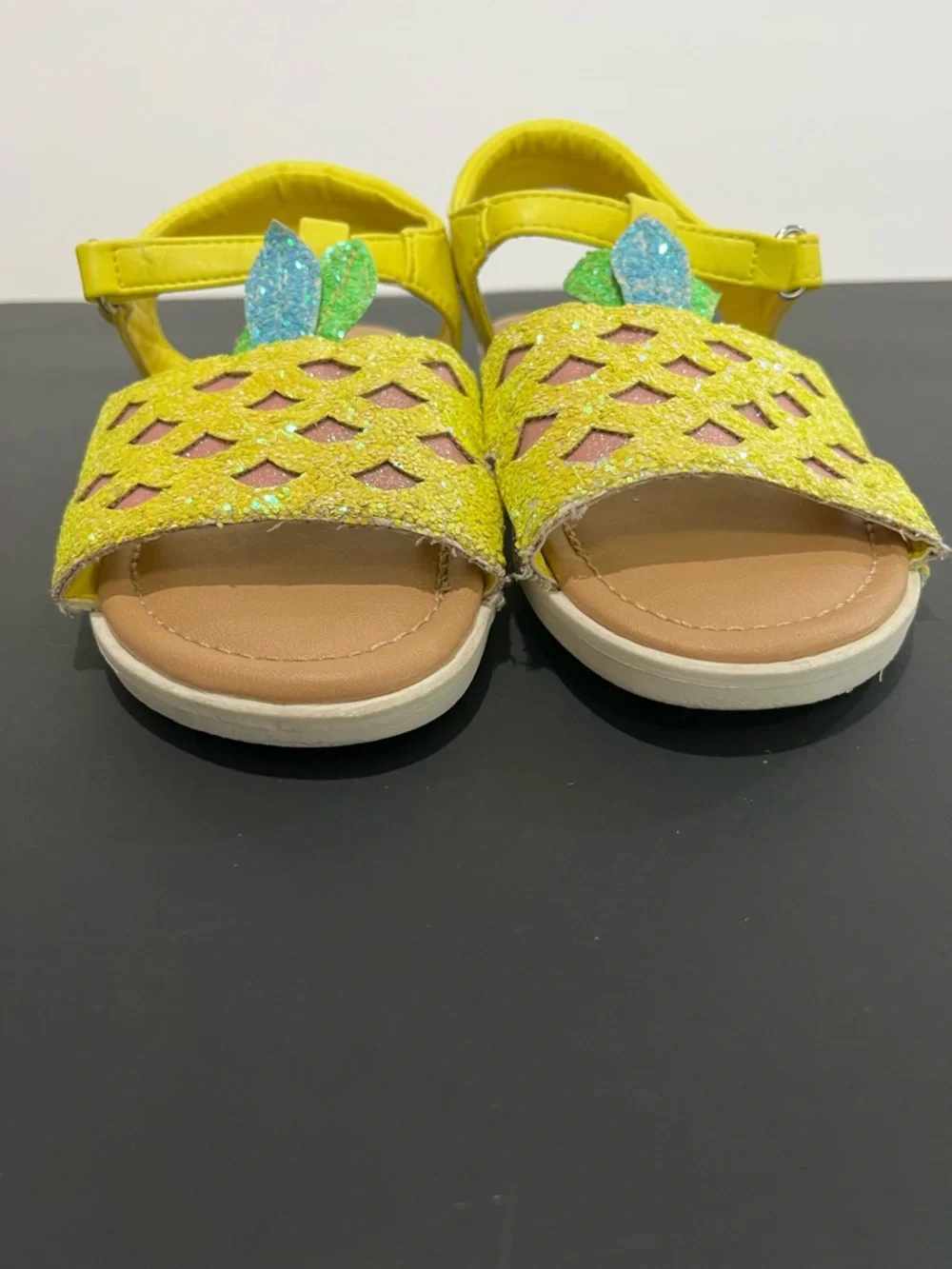 Sugar Yellow Glitter Pineapple Adjustable Straps Little Girls Open Toe Sandals